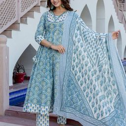 Anouk Women Floral Embroidered Empire Aari Work Pure Cotton Kurta with Pyjamas & With Dupatta-picture-38