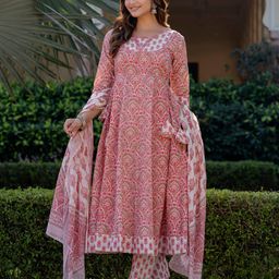 Anouk Women Floral Embroidered Empire Aari Work Pure Cotton Kurta with Pyjamas & With Dupatta-53