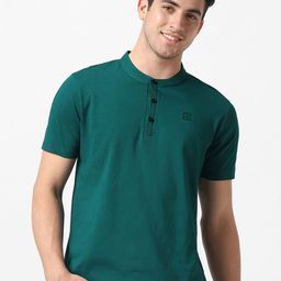 Urbano Fashion Men Green Mandarin Collar Cotton Pure Cotton T-shirt-image-42