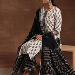 Libas Women Paisley Printed Regular Gotta Patti Pure Cotton Kurta with Trousers & With Dupatta-3