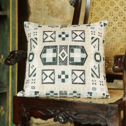 Aura Beige & Blue Ethnic Motifs Velvet Square Cushion Cover-25