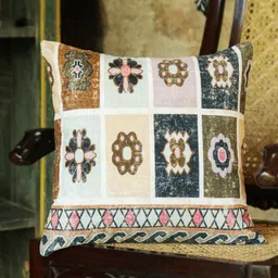 Aura Blue & Black Ethnic Motifs Velvet Square Cushion Cover-31