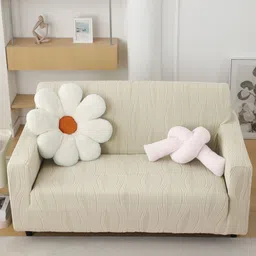 HOKIPO Cream-Coloured Striped 2 Seater Jacquard Sofa Cover With Arms-image-69
