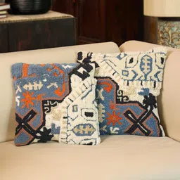 Aura Blue & White 2Pcs Abstract Cotton Square Cushion Covers-44
