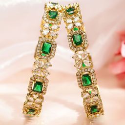 Rubans Set of 2 18K Gold-Plated Emerald Green & White Cubic Zirconia Studded Floral Bangle-9
