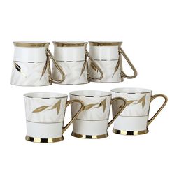 Femora Set of 6 Indian Ceramic Fine Bone China Tea Cup Set, 200 M-21