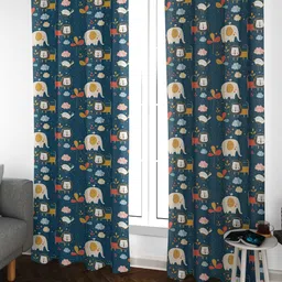 URBAN SPACE Blue & White Quirky Room Darkening Window Curtain-image-36