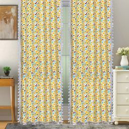 Cortina Yellow & Blue Single Floral Printed Long Door Curtain-image-20