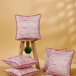 ROSARA HOME Magenta & White Set of 5 Geometric Square Cushion Covers-9
