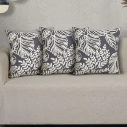 Ode & Cleo Grey & White Embroidered Pure Cotton Square Cushion Cover-27