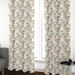 URBAN SPACE Pack of 2 White & Red Floral Printed Room Darkening Long Door Curtain-image-72