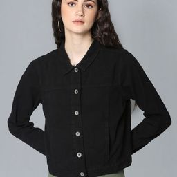 Flying Machine Women Black Solid Cropped Pure Cotton Denim Trucker-24