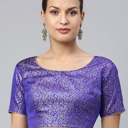 flaher Women Blue & Gold Ethnic Motifs Jacquard Woven Design Blouse with Tie-Ups-10