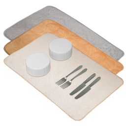 Kuber Industries Grey Beige & Off White 3 Pieces Self-Designed Rectangular Dish Dry Mats-16