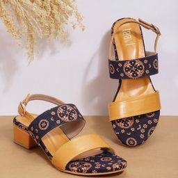Taavi Women Printed Ethnic Block Sandals with Buckle Detail-3