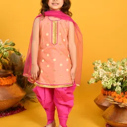 SAKA DESIGNS Girls Peach-Coloured Layered Kurti with Dhoti Pants & With Dupatta-picture-46