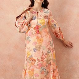 all about you Floral Printed Puff Sleeve A-Line Midi Dress-picture-37