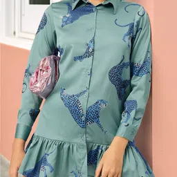 DressBerry Jungle Fever Flounce Hem Shirt Style Mini Dress-image-62