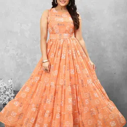 CHANSI Women Floral Print Round Neck sleeveless Maxi Dress-image-98