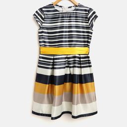 StyleStone Girls Navy Blue & Off-White Striped Fit & Flare Dress-picture-12