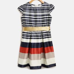StyleStone Girls Navy Blue & Off-White Striped Fit & Flare Dress-image-85