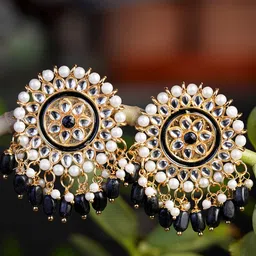 Zoey Gold-Plated Stones Studded & Beaded Contemporary Drop Earrings-5