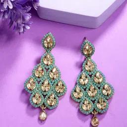ADIVA Gold-Plated Kundan Studded Contemporary Shaped Drop Earrings-27