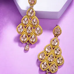 ADIVA Gold-Plated Kundan Studded Contemporary Shaped Drop Earrings-35