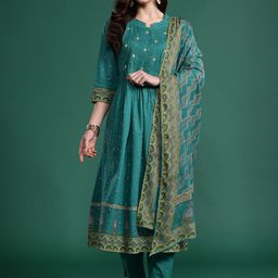 Indo Era Ethnic Motifs Embroidered Pure Cotton Kurta with Trousers & With Dupatta-picture-23