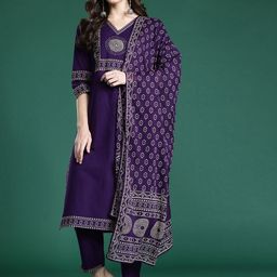 Indo Era Bandhani Printed Mirror Work Pure Cotton Kurta with Trousers & With Dupatta-image-48