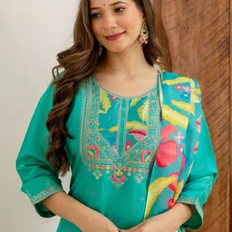 SANISA Women Floral Embroidered Kurta with Churidar & Dupatta-picture-6