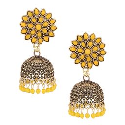 Keviv Gold-Plated Kundan Studded Dome Shaped Jhumkas Earrings-image-15