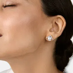 MINUTIAE Silver-Plated & White Triangular Pearl Studs Earrings-14