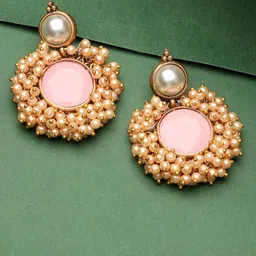 ADIVA Gold-Plated Stone-Studded & Beaded Classic Drop Earrings-30