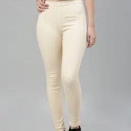 ADBUCKS Women Cream-Coloured Solid Slim Fit Jeggings-picture-24
