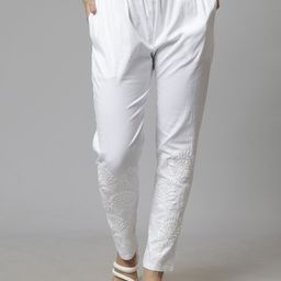 Seva Chikan Women Mid-Rise Ethnic Motifs Embroidered Ethnic Trousers-image-66