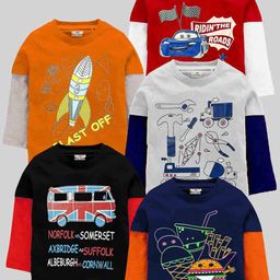 KUCHIPOO Kids Black, Blue ,Orange ,Grey & Red 5 Printed Extended Sleeves T-shirt-picture-15