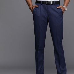 Louis Philippe Men Navy Blue Windowpane Checked Slim Fit Formal Trousers-image-65