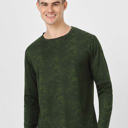 Urbano Fashion Men Olive Green Printed Tropical Slim Fit T-shirt-image-96