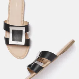 Allen Solly Women Black & Silver-Toned Solid Open Toe Flats-21