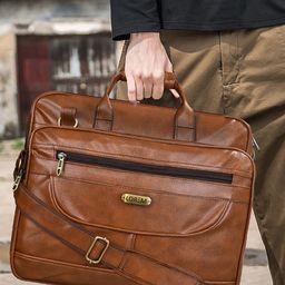 LOREM Textured Tan Color Faux Leather 28L Laptop Bag For Men-1