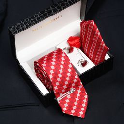 MUTAQINOTI Men Checkered Silk Necktie Accessory Gift Set-image-96