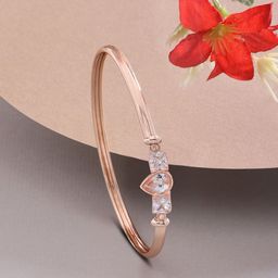 AMI Women Rose Gold & White Brass Cubic Zirconia Rose Gold-Plated Kada Bracelet-89