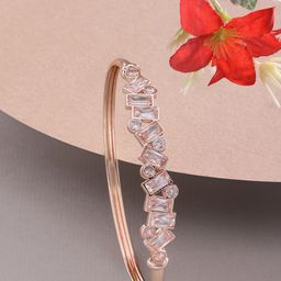 AMI Women White Brass Cubic Zirconia & Rose Gold-Plated Kada Bracelet-18