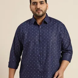 SOJANYA PLUS Men Plus Size Navy Blue & Off-White Classic Fit Printed Casual Shirt-image-19