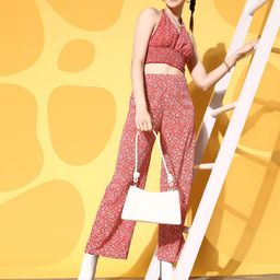 Berrylush Women Red Floral Printed Relaxed Loose Fit High-Rise Trousers-picture-26