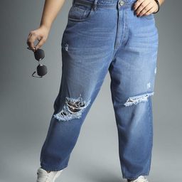 Freeform by High Star Women Plus Size Mom Fit Ripped High-Rise Pure Cotton Jeans-picture-56