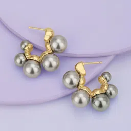 Carlton London Premium Gold-Plated Contemporary Half Hoop Pearl Earrings-38