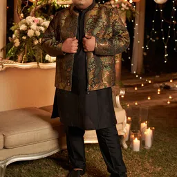 KISAH Men Ethnic Motifs Printed Regular Kurta Bomber Jacket Trouser Set-15