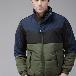 The Roadster Lifestyle Co Men Olive Green & Black Colourblocked Bomber Jacket-49